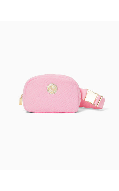 QUILTED JEANIE BELT BAG, CONCH SHELL PINK BUTTERFLY QUILTED KNIT