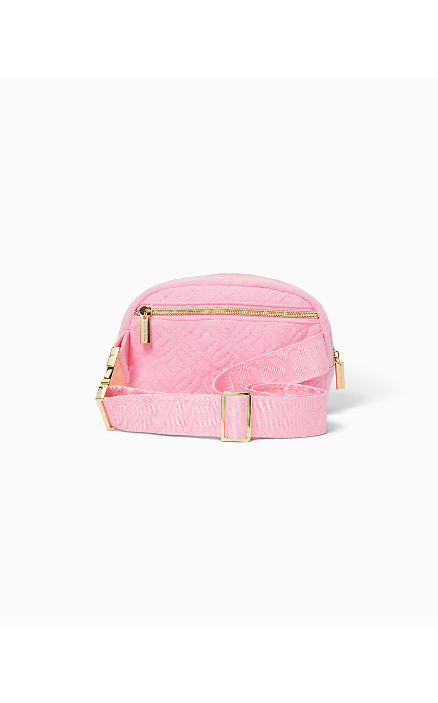 QUILTED JEANIE BELT BAG, CONCH SHELL PINK BUTTERFLY QUILTED KNIT