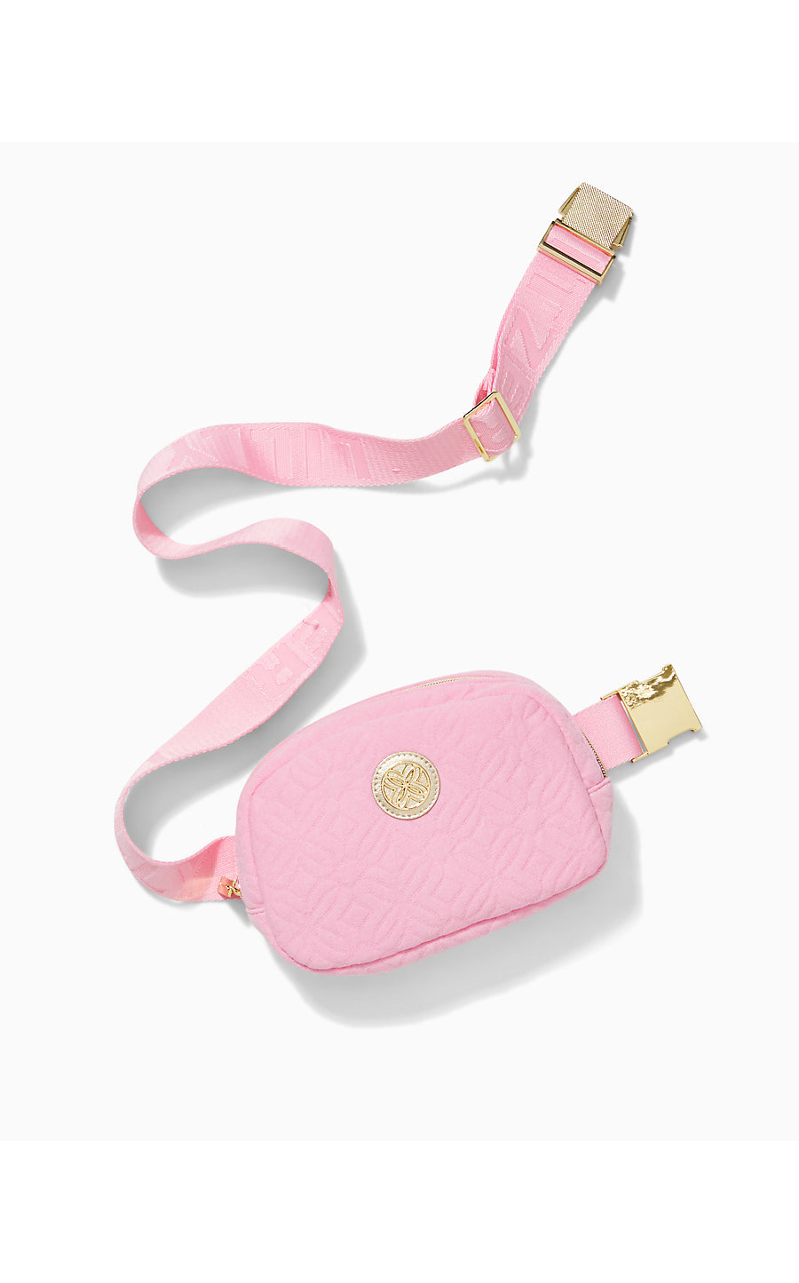 QUILTED JEANIE BELT BAG, CONCH SHELL PINK BUTTERFLY QUILTED KNIT