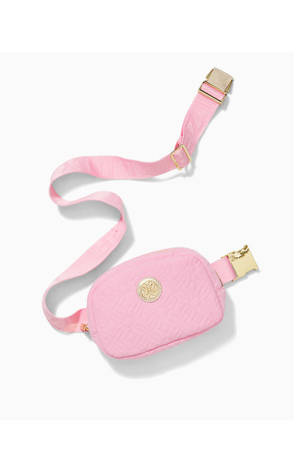 QUILTED JEANIE BELT BAG, CONCH SHELL PINK BUTTERFLY QUILTED KNIT