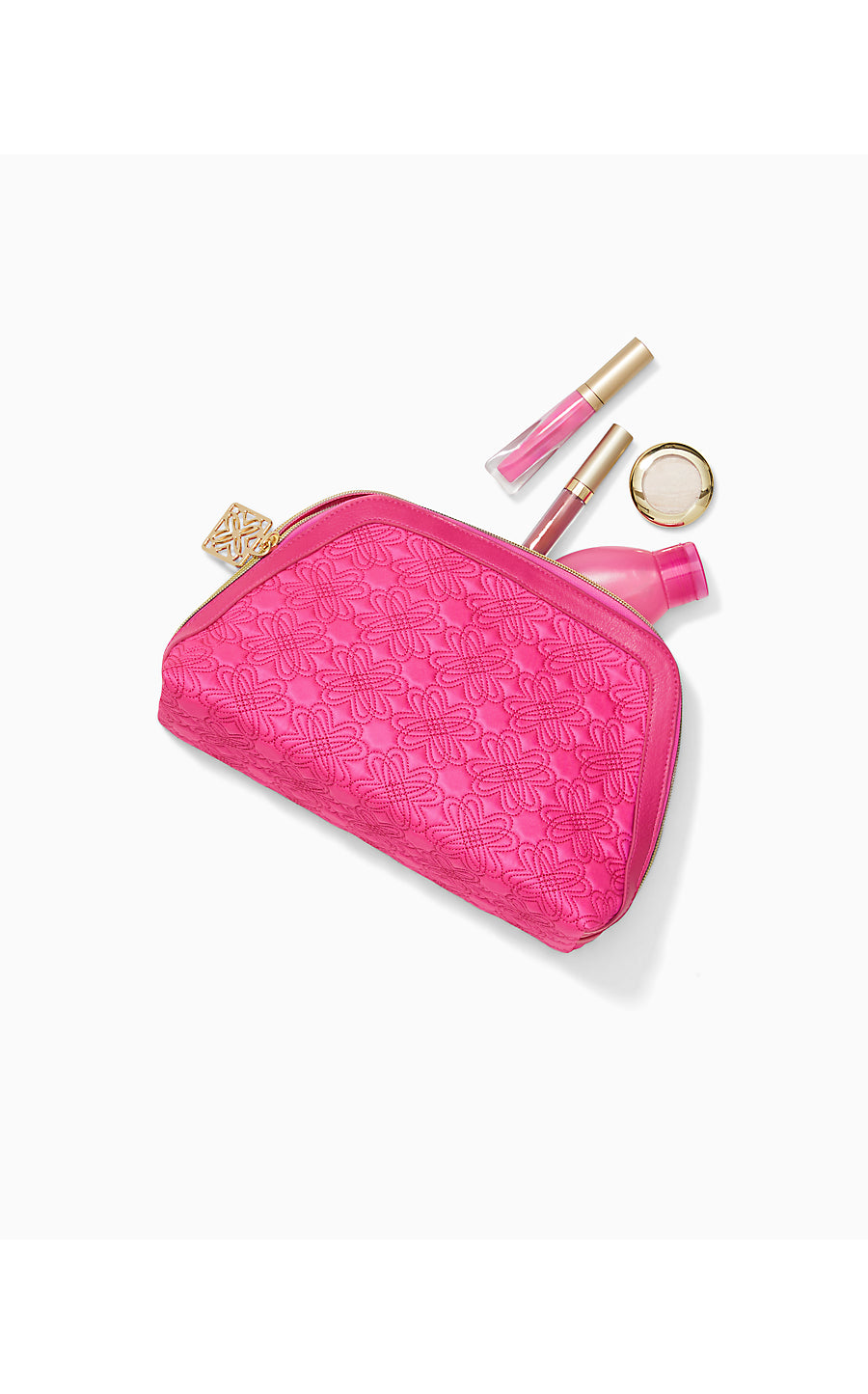 LARSEN POUCH, PASSION FRUIT PINK QUILTED BUTTERFLY PATTERN ACCESSORIES