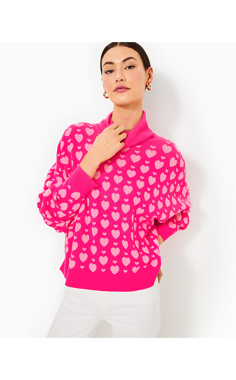 LIGGY SWEATER, PASSION FRUIT PINK VALENTINE HEART JACQUARD