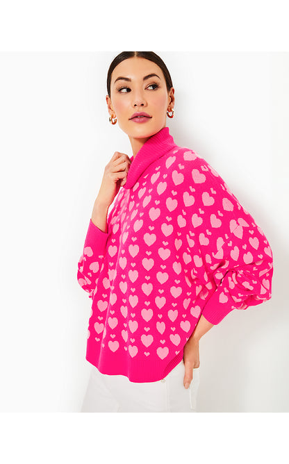 LIGGY SWEATER, PASSION FRUIT PINK VALENTINE HEART JACQUARD