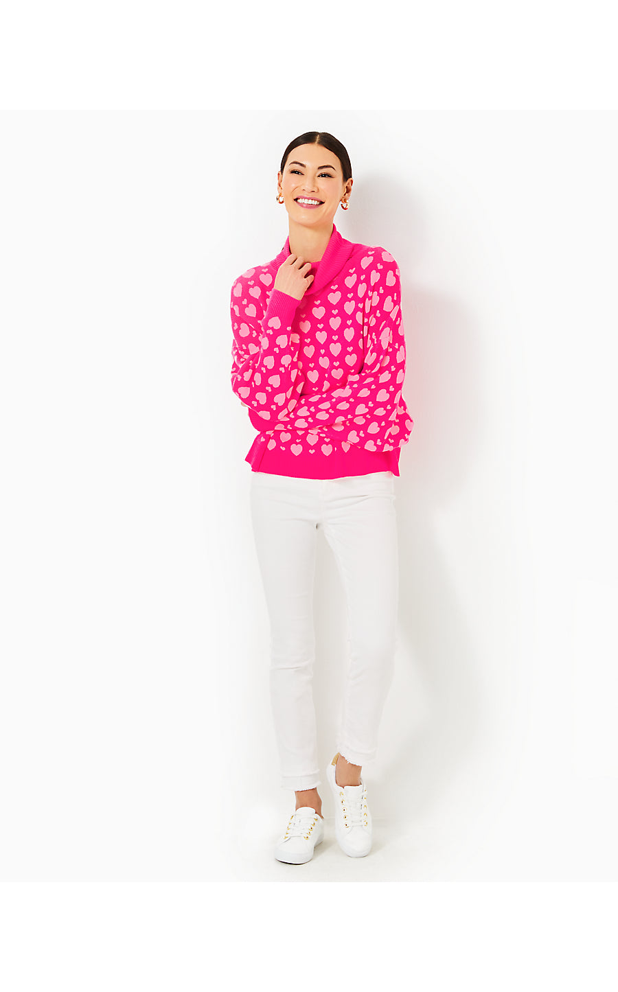 LIGGY SWEATER, PASSION FRUIT PINK VALENTINE HEART JACQUARD