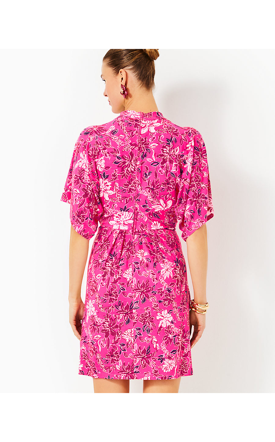 WISTERIA ELBOW SLEEVE V-NECK MAXI DRESS, PASSION FRUIT PINK GIRAFFIC PARK