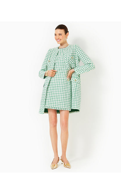 KAYLOR BOUCLE JACKET, FIDDLE LEAF GREEN WINDOWPANE BOUCLE