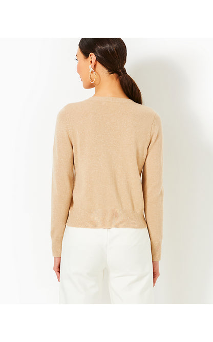 FAIRLEY CASHMERE CARDIGAN, HEATHERED SAND BAR METALLIC