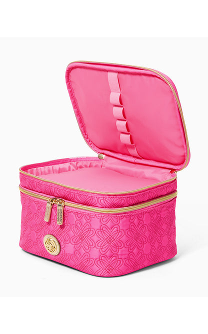 DEVONA COSMETIC CASE, PASSION FRUIT PINK QUILTED BUTTERFLY PATTERN ACCESSORIES