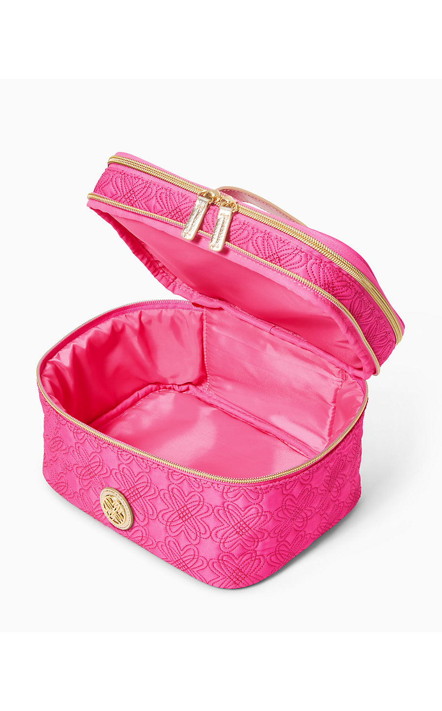 DEVONA COSMETIC CASE, PASSION FRUIT PINK QUILTED BUTTERFLY PATTERN ACCESSORIES