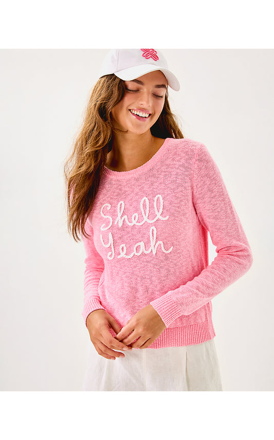 TULLY SWEATER, CONCH SHELL PINK SHELL YEAH EMBROIDERY