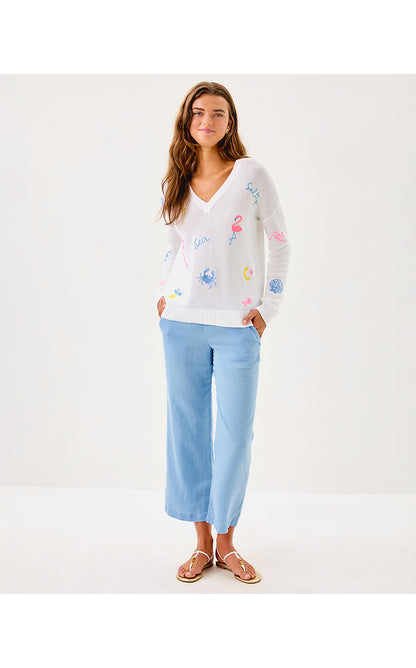 TENSLEY SWEATER, RESORT WHITE SUMMER SERENADE EMBROIDERY