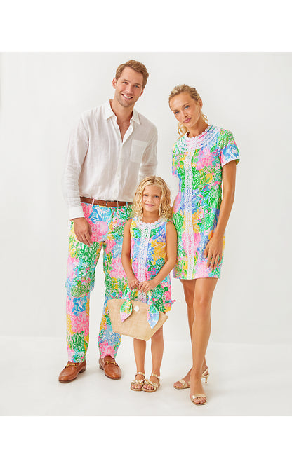 MILA SHORT SLEEVE STRETCH SHIFT, MULTI BRIGHT DELIGHT PATCH