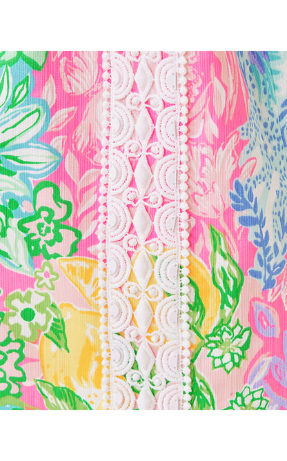 MILA SHORT SLEEVE STRETCH SHIFT, MULTI BRIGHT DELIGHT PATCH