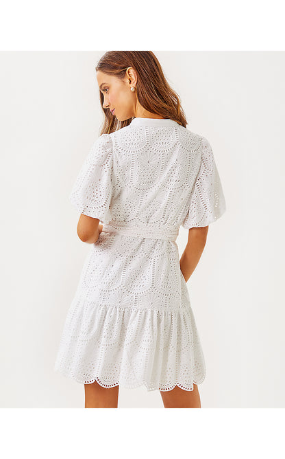 XYLIA DRESS, RESORT WHITE PINEAPPLE TILE EYELET