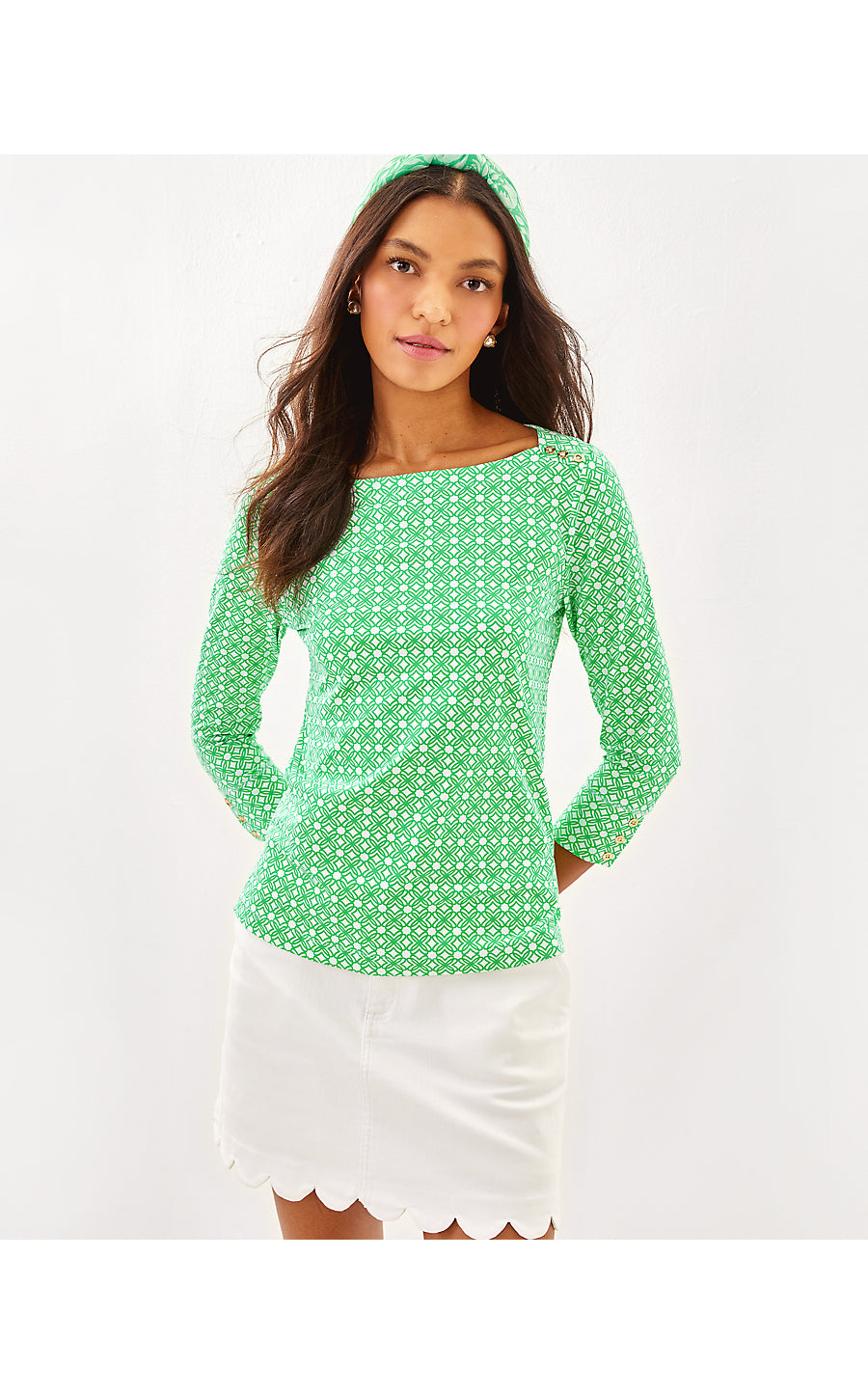 CALLISON UPF 50+ TOP, FAUNA GREEN X RESORT WHITE BUTTERFLY PATTERN