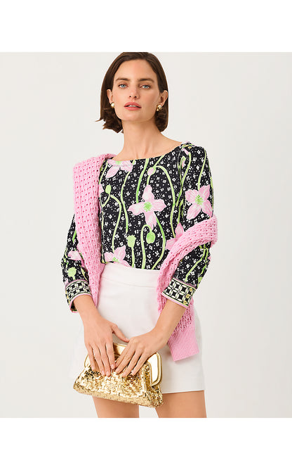 CALLISON UPF 50+ TOP, ONYX BLUSHING BLOOMS ENGINEERED CHILLYLILLY