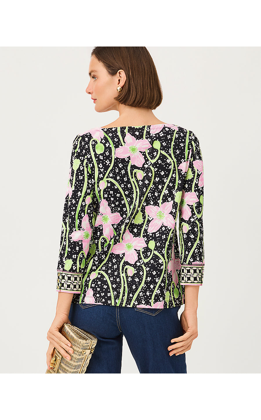 CALLISON UPF 50+ TOP, ONYX BLUSHING BLOOMS ENGINEERED CHILLYLILLY