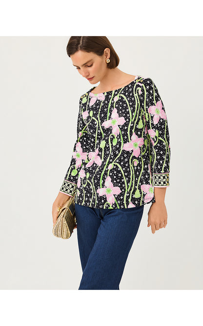 CALLISON UPF 50+ TOP, ONYX BLUSHING BLOOMS ENGINEERED CHILLYLILLY