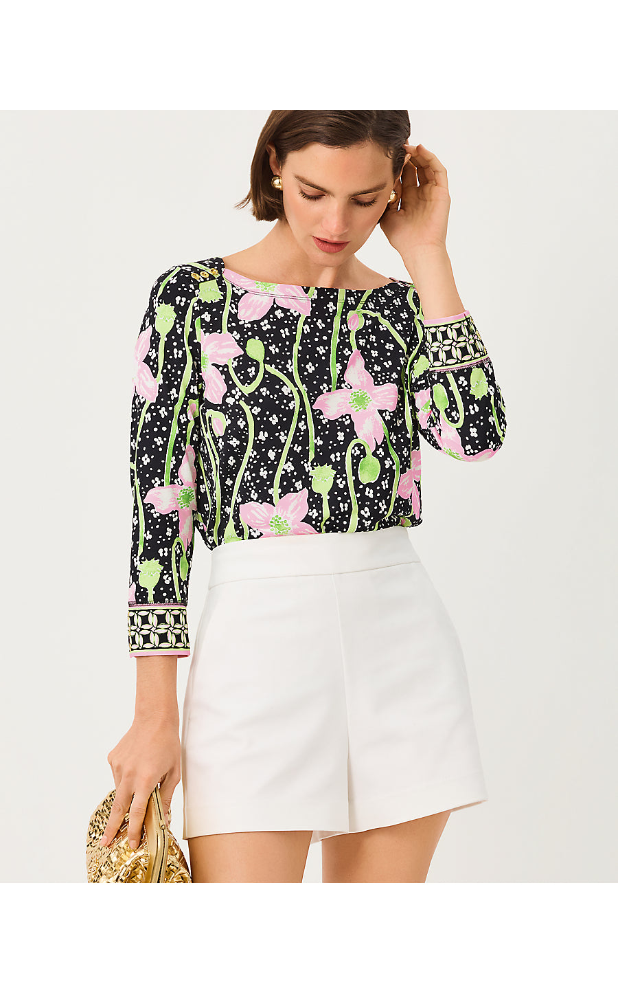 CALLISON UPF 50+ TOP, ONYX BLUSHING BLOOMS ENGINEERED CHILLYLILLY