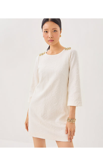 ANNWYN SHIFT, COCONUT ROSE KNIT PUCKER JACQUARD