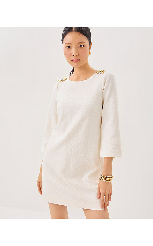 ANNWYN SHIFT, COCONUT ROSE KNIT PUCKER JACQUARD