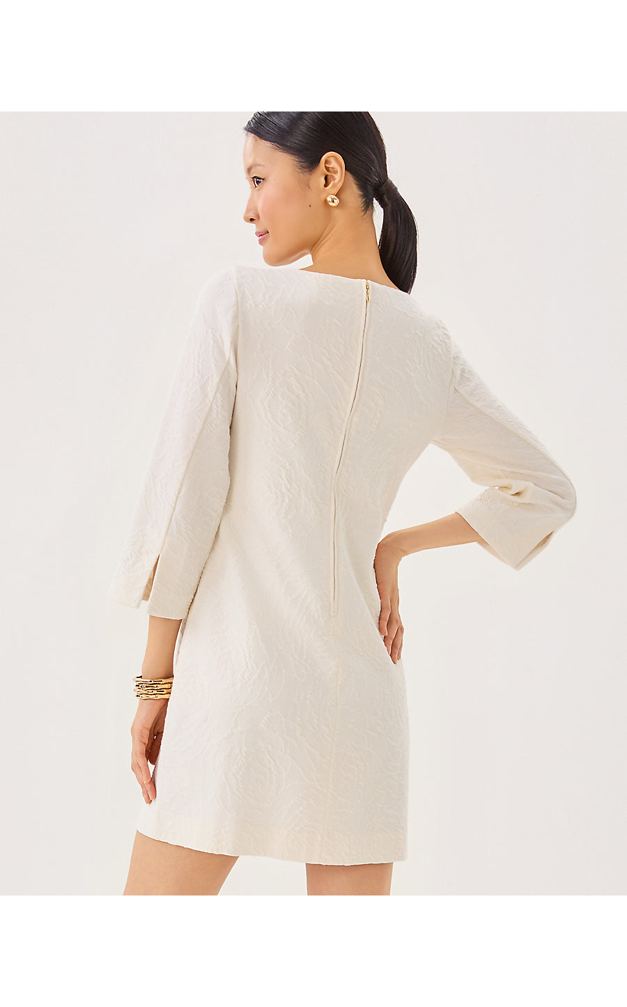 ANNWYN SHIFT, COCONUT ROSE KNIT PUCKER JACQUARD