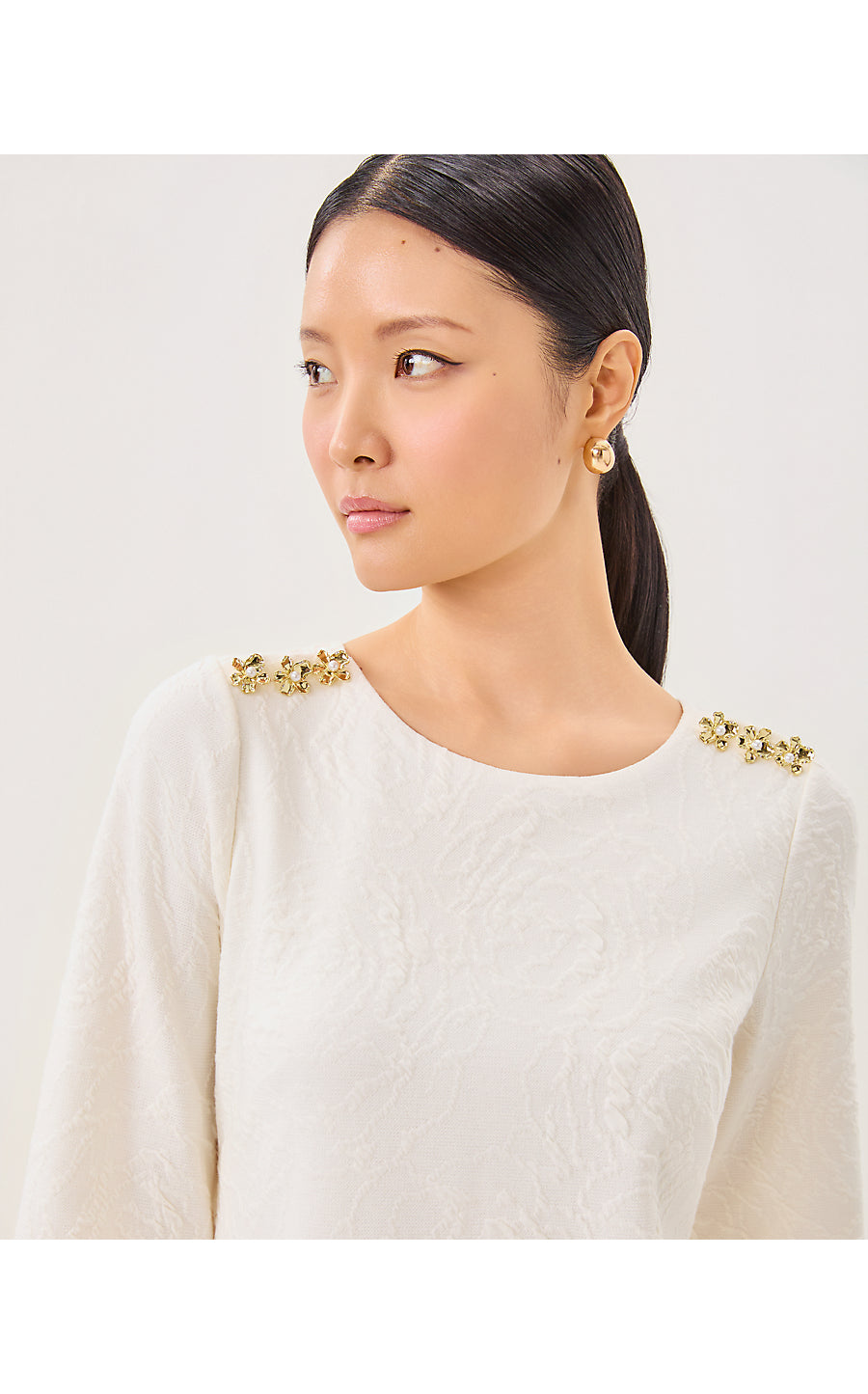 ANNWYN SHIFT, COCONUT ROSE KNIT PUCKER JACQUARD