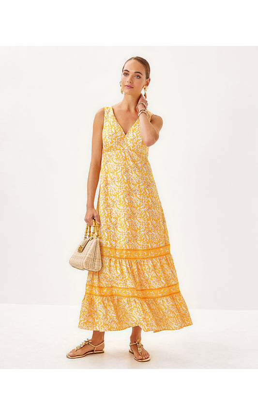 AVLYN MAXI DRESS, HONEYCOMB HIDEAWAY HONEYCOMB ENGINEERED WOVEN DRESS