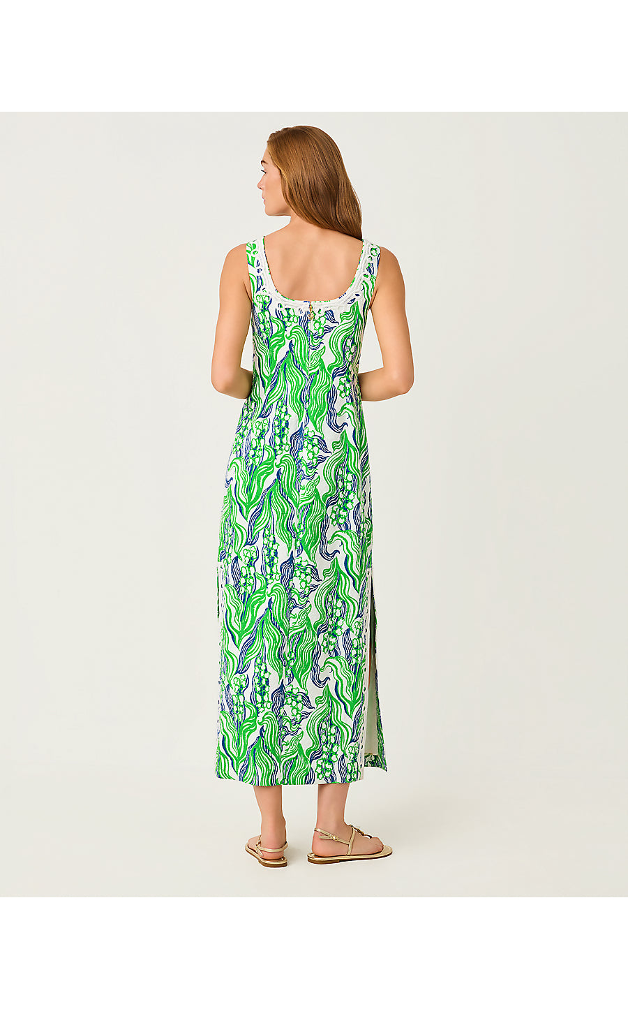 MARLEIGH STRETCH MAXI SHIFT, PUTTING GREEN OVERSIZED LILLY OF THE VALLEY