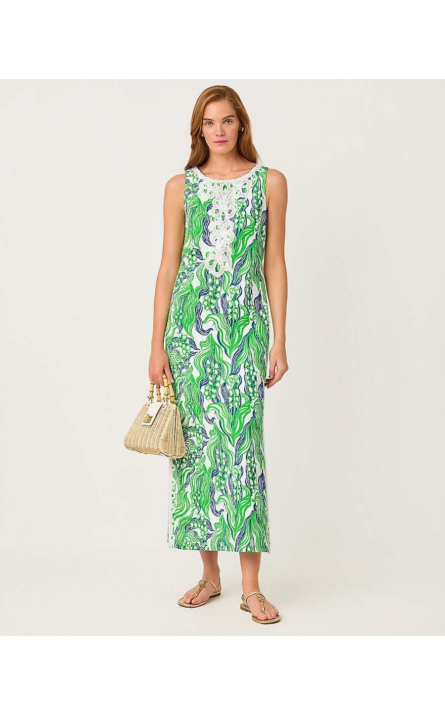 MARLEIGH STRETCH MAXI SHIFT, PUTTING GREEN OVERSIZED LILLY OF THE VALLEY