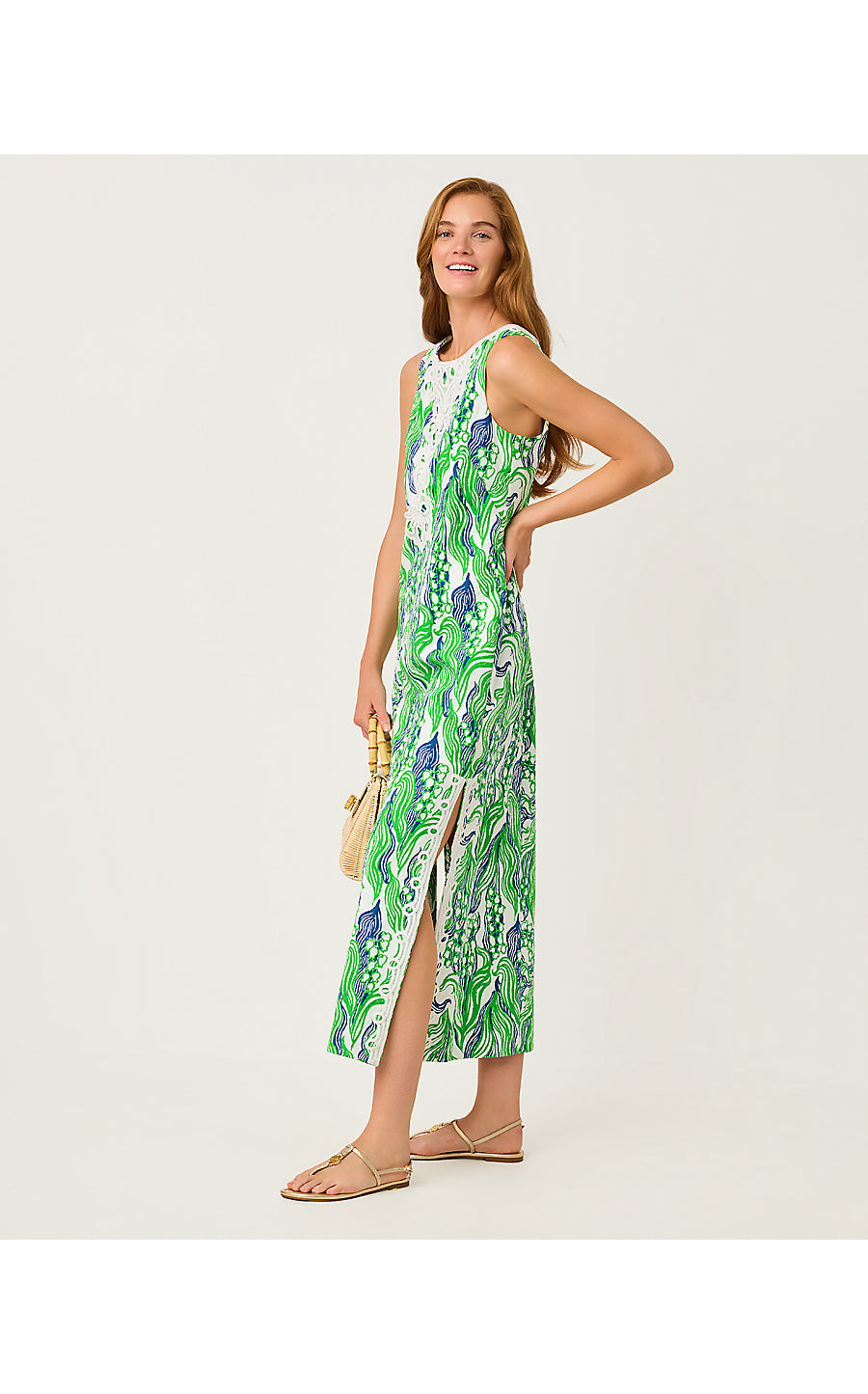 MARLEIGH STRETCH MAXI SHIFT, PUTTING GREEN OVERSIZED LILLY OF THE VALLEY