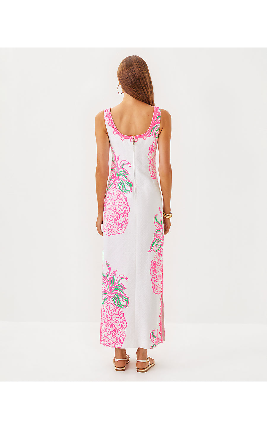 MARLEIGH STRETCH MAXI SHIFT DRESS, RESORT WHITE OVERSIZED PARTY LIKE A PINEAPPLE ENGINEERED WOVEN