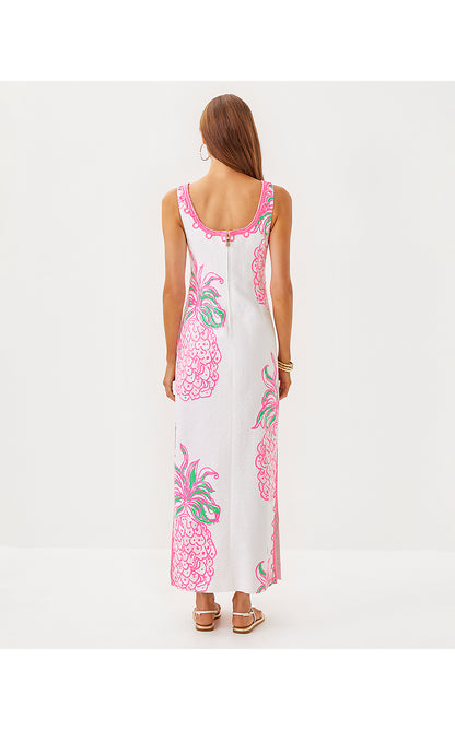 MARLEIGH STRETCH MAXI SHIFT DRESS, RESORT WHITE OVERSIZED PARTY LIKE A PINEAPPLE ENGINEERED WOVEN