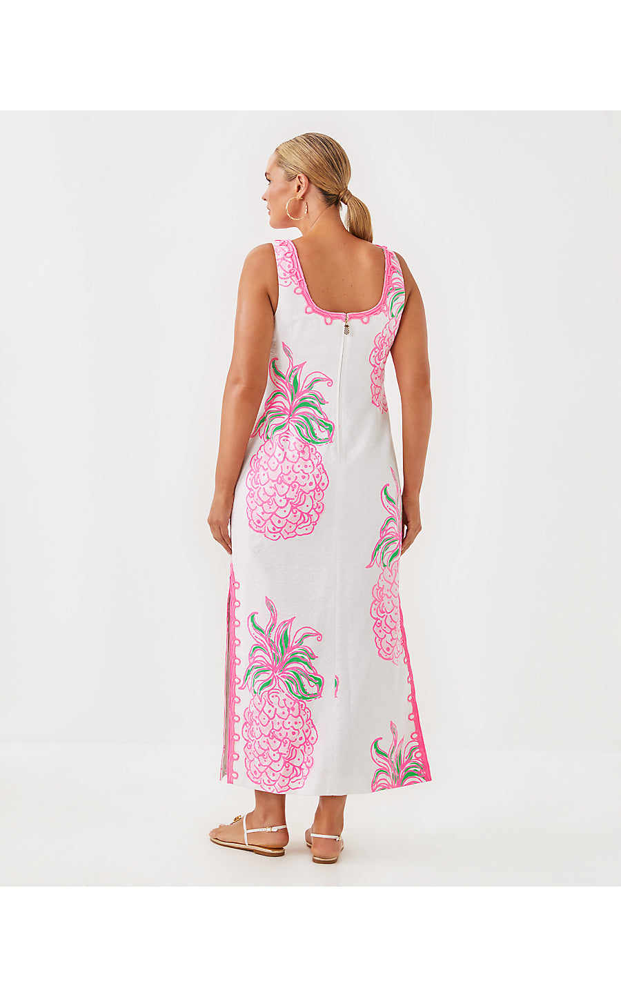 MARLEIGH STRETCH MAXI SHIFT DRESS, RESORT WHITE OVERSIZED PARTY LIKE A PINEAPPLE ENGINEERED WOVEN