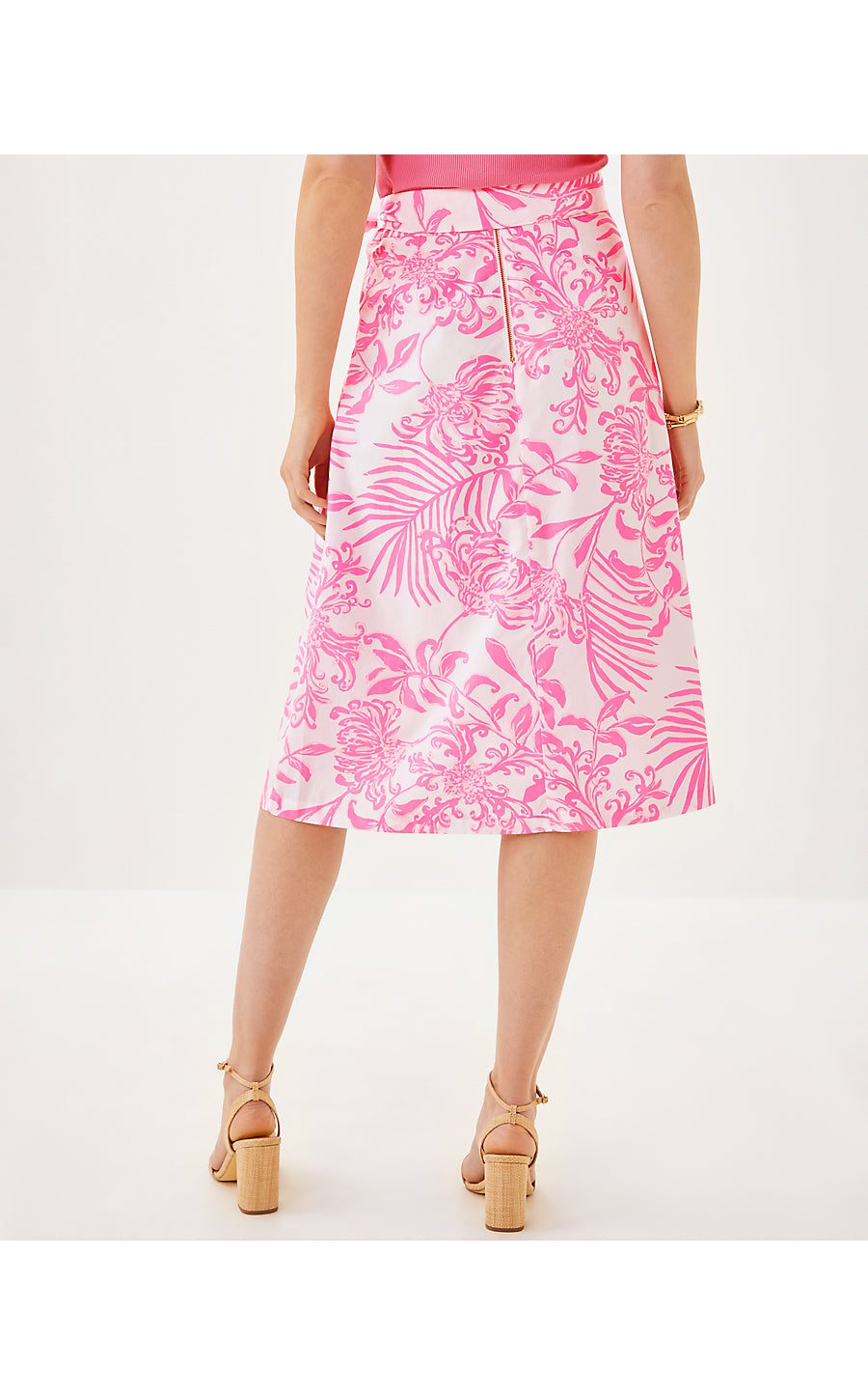 ROWENA MIDI SKIRT, ROUSSEAU PINK GLISTEN IN THE SUN