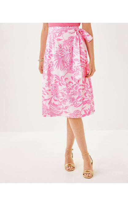 ROWENA MIDI SKIRT, ROUSSEAU PINK GLISTEN IN THE SUN