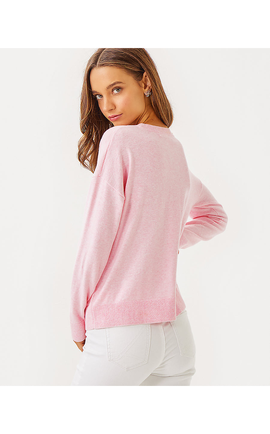 TENSLEY SWEATER, HEATHERED PINK MUSE PARTY PINEAPPLE JACQUARD