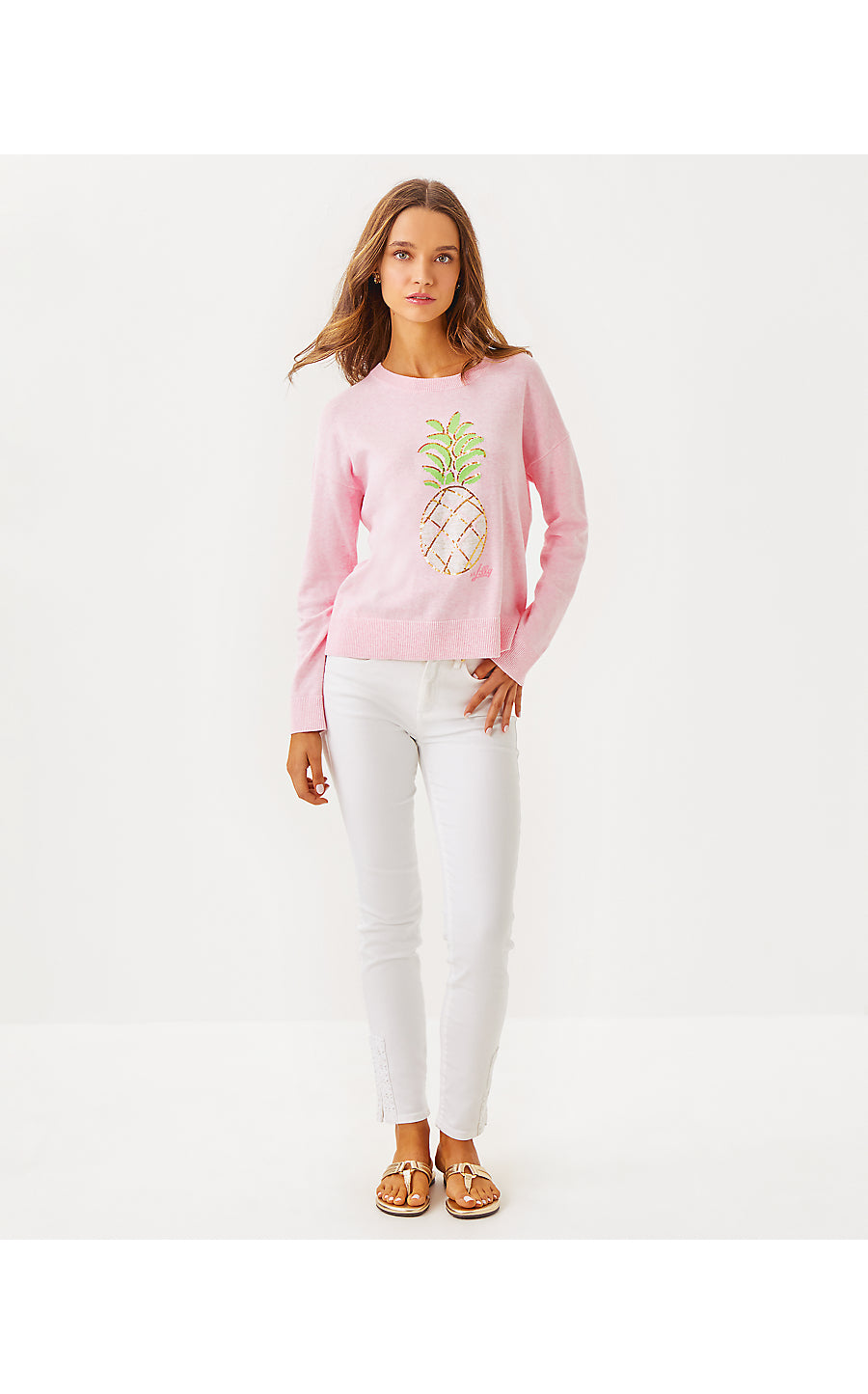 TENSLEY SWEATER, HEATHERED PINK MUSE PARTY PINEAPPLE JACQUARD