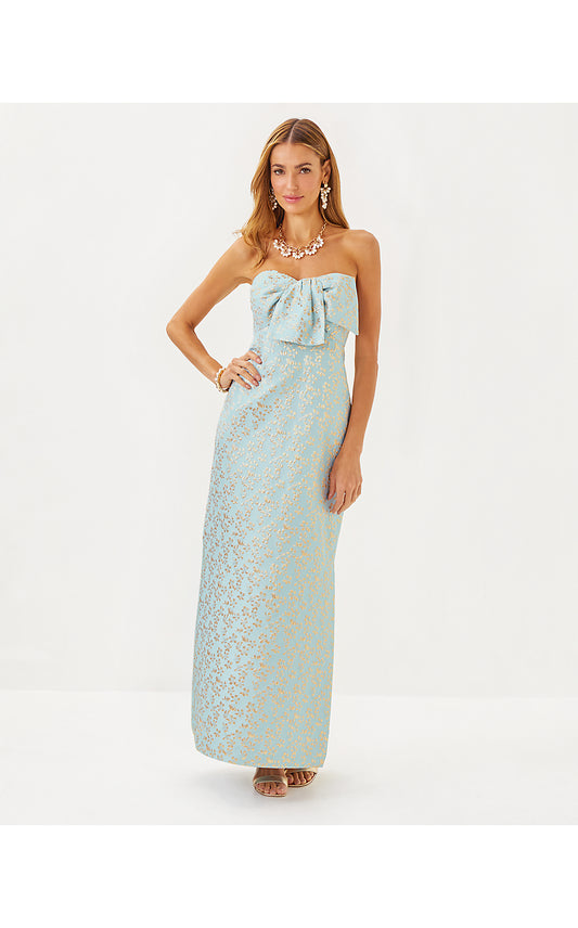 CARLYNN MAXI DRESS, BLUETTE DITSY DAISY METALLIC BROCADE