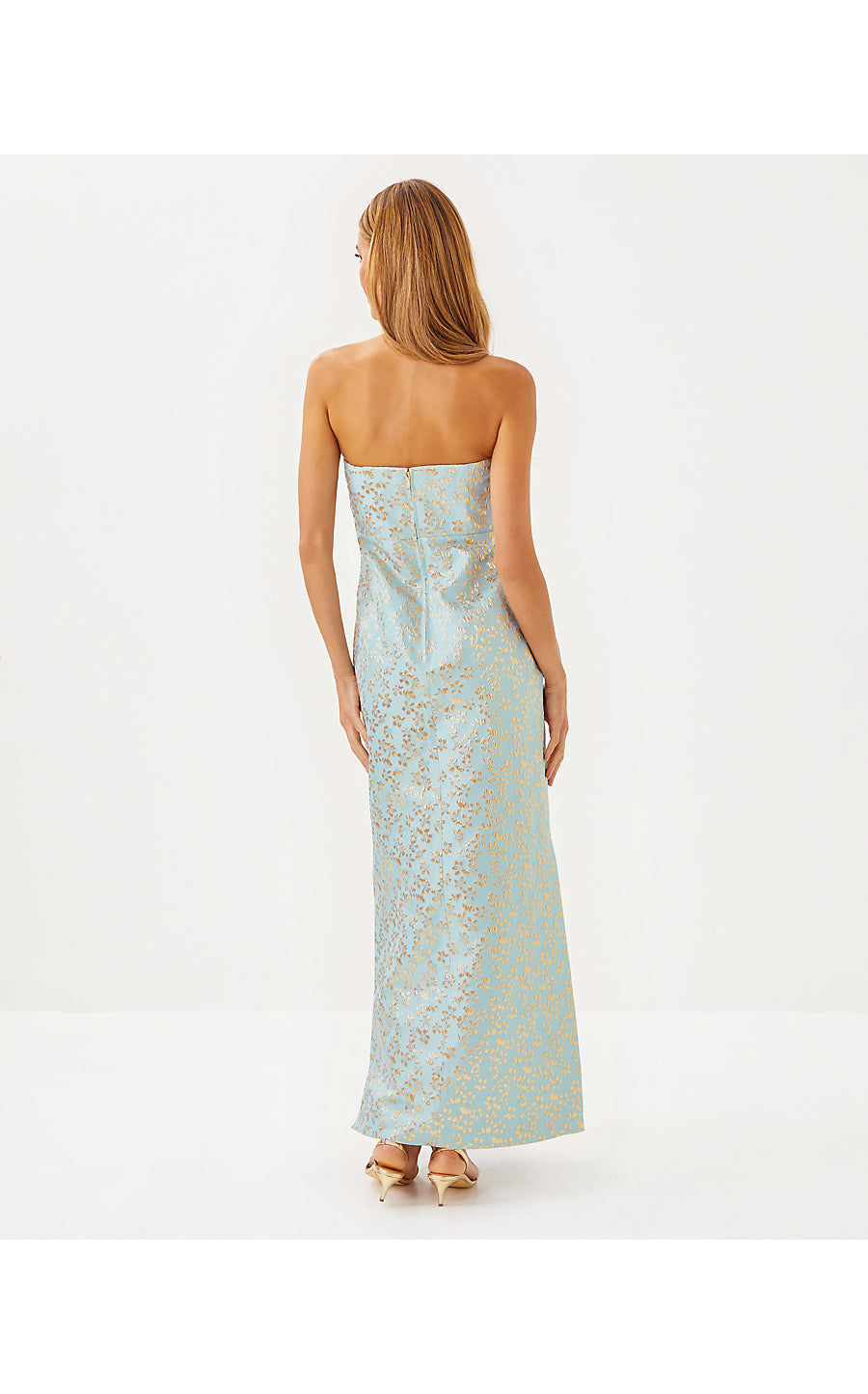 CARLYNN MAXI DRESS, BLUETTE DITSY DAISY METALLIC BROCADE