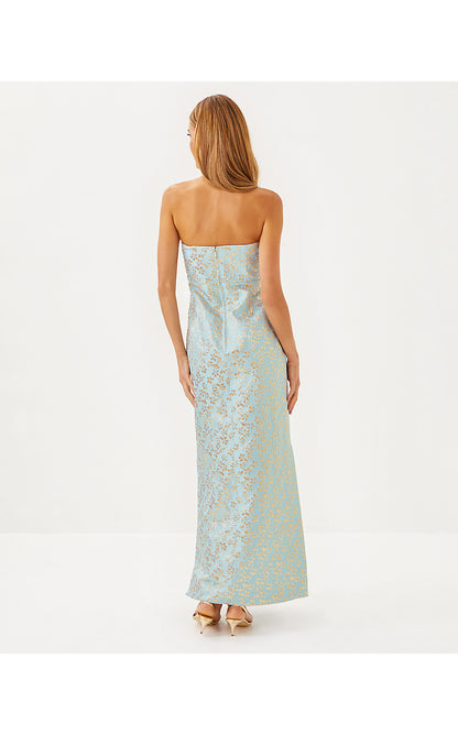CARLYNN MAXI DRESS, BLUETTE DITSY DAISY METALLIC BROCADE