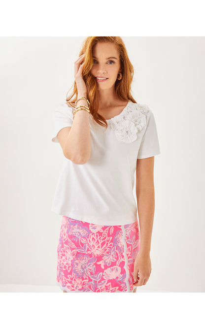 CLAIRMONT ROSETTE KNIT TOP, RESORT WHITE