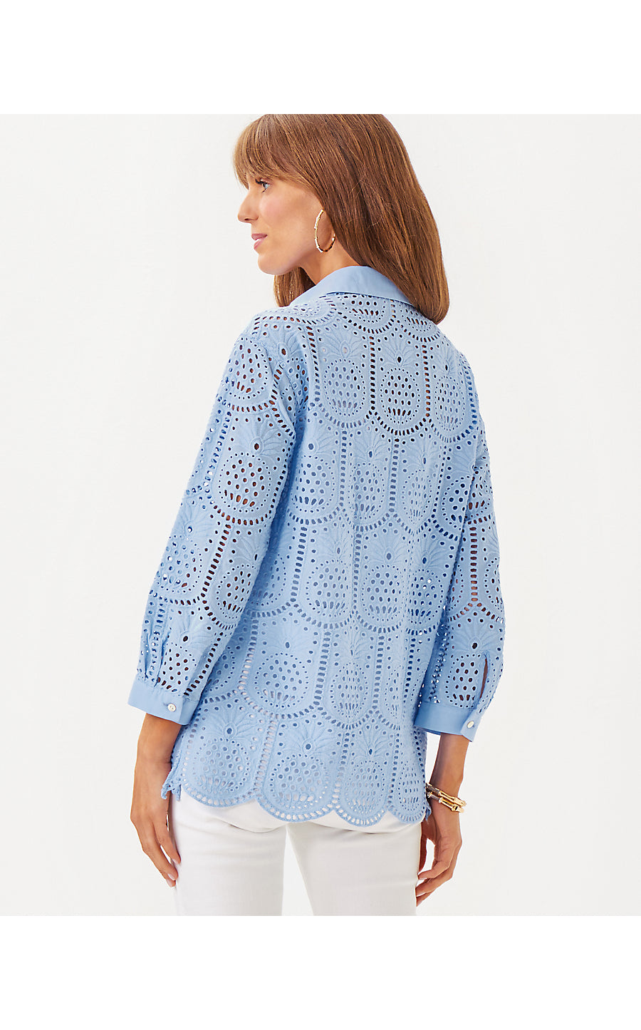 GRACEE TUNIC, JACARANDA BLUE PINEAPPLE TILE EYELET