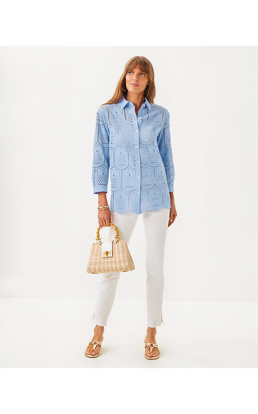 GRACEE TUNIC, JACARANDA BLUE PINEAPPLE TILE EYELET