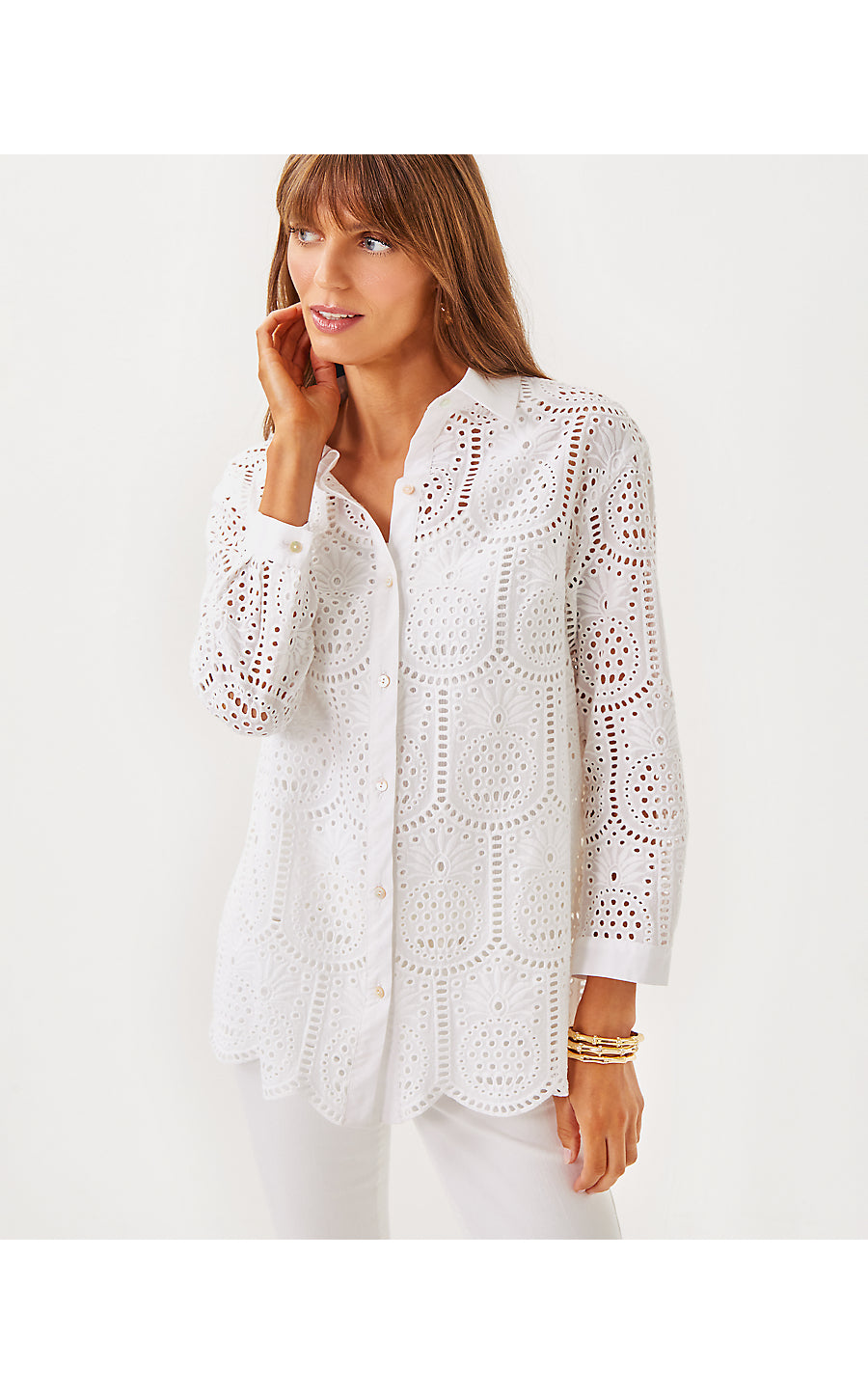 GRACEE TUNIC, RESORT WHITE PINEAPPLE TILE EYELET