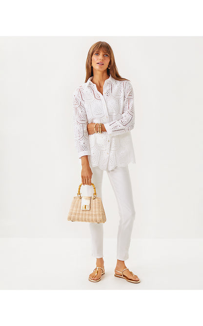 GRACEE TUNIC, RESORT WHITE PINEAPPLE TILE EYELET