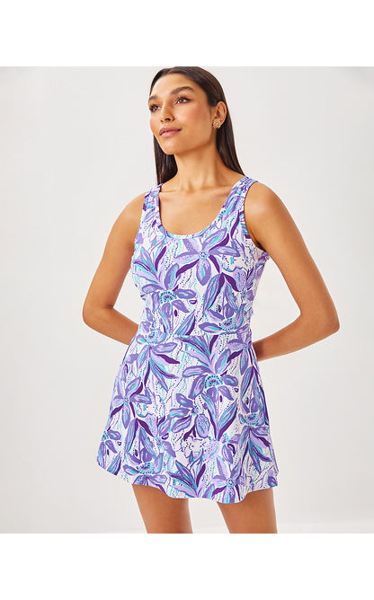 CHARLOTTA ACTIVE DRESS UPF 50+, TROPICALIA PURPLE ELEPHANT IN THE BLOOM