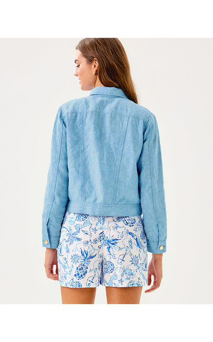 SEASPRAY LINEN JACKET, BLUE PERI X RESORT WHITE