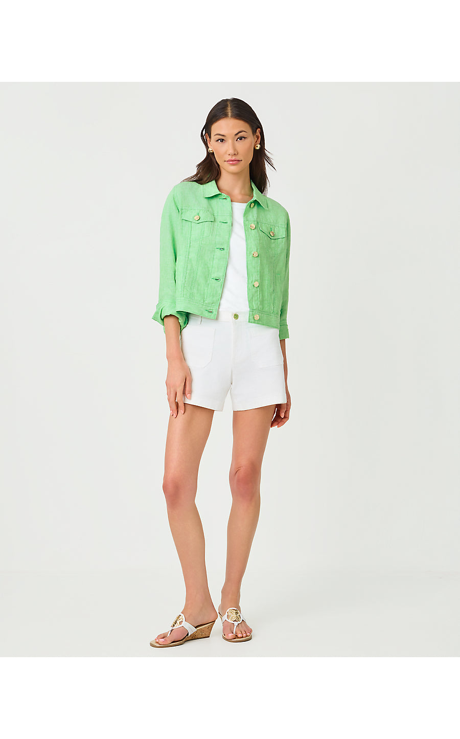 SEASPRAY LINEN JACKET, JACKFRUIT GREEN X RESORT WHITE
