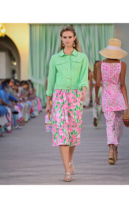 SEASPRAY LINEN JACKET, JACKFRUIT GREEN X RESORT WHITE